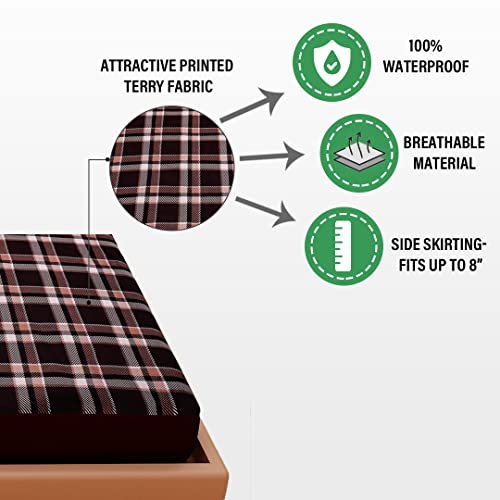 Image of Dream Care Waterproof Fitted Terry Cloth Printed Mattress Protector for King Size Bed with Elastic Strap - 75 inchX72 inch, Brown