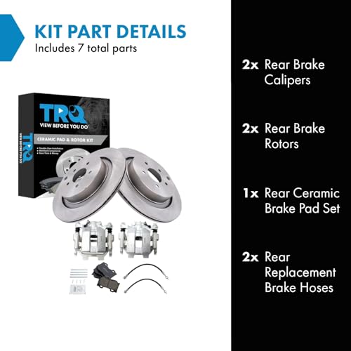 Image of TRQ Rear Brake Pad and Rotor Set Ceramic Calipers Compatible with 2017 Infiniti Q50