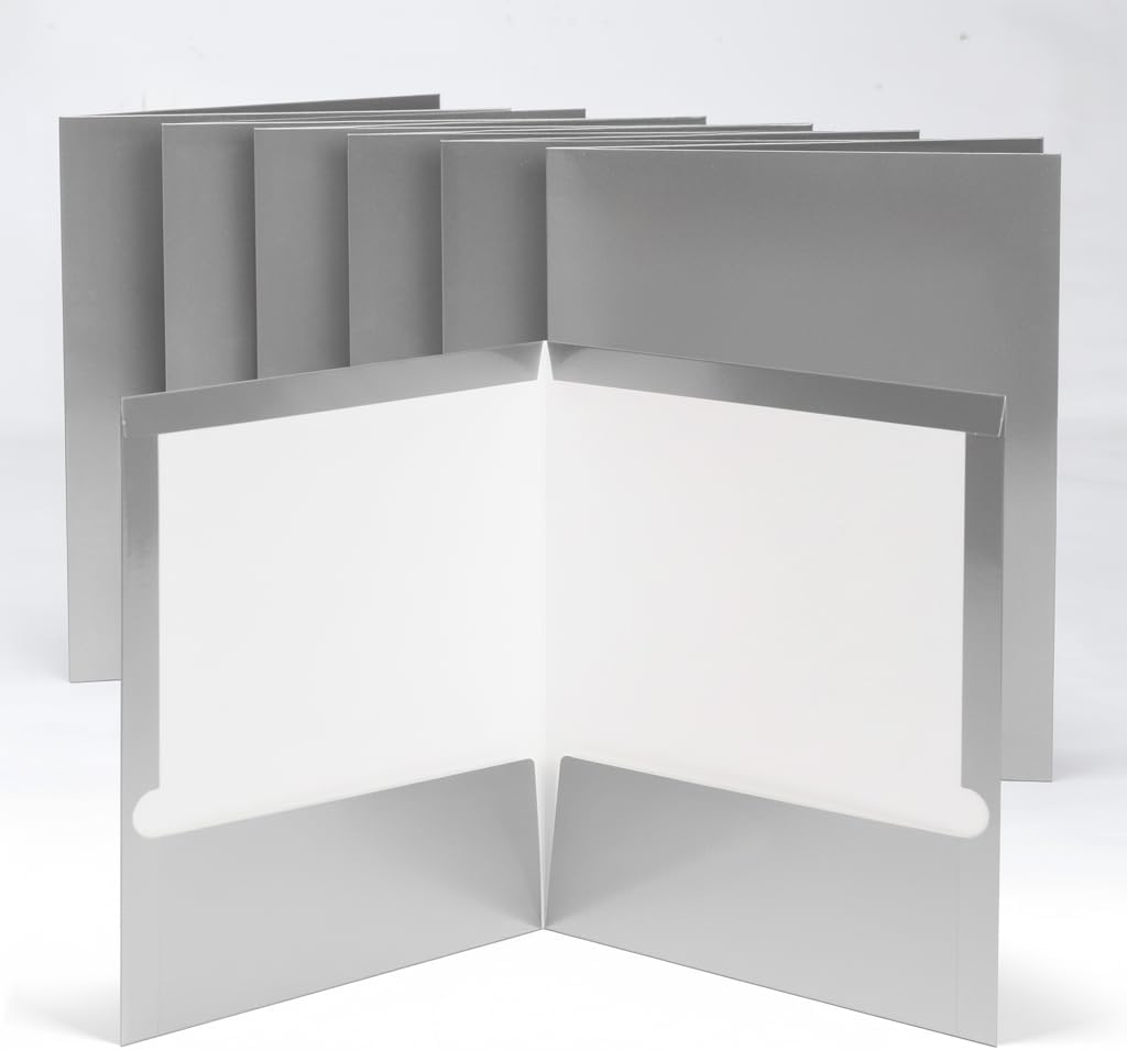 Mr. Pen- 2 Pocket Paper Folders, 6 Pack, Silver, Glossy Laminated