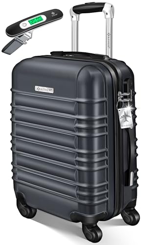 KESSER® Handgepäck Reisekoffer 55L Hartschalen-Koffer Inkl. Kofferwaage + Gepäckanhänger | Trolley Gepäck Rollkoffer Zahlenschloss 4 Rollen ABS-Hartschale Teleskopgriff, 55x40x25cm, Anthrazit