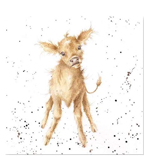 Cuadro de vaca en lienzo blanco Wrendale Designs, arte de alta calidad de 20 cm