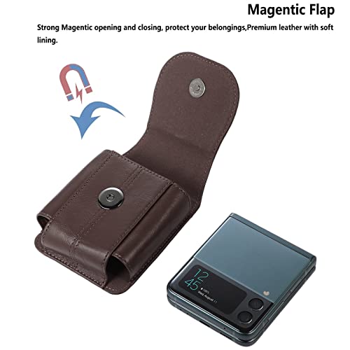 Smartphone Flip Cases Genuine Leather Belt Holster For Samsung Galaxy Z Flip 4 5G/Z Flip 3/Motorola Razr 2019/Huawei P50 Pocket S,Mens Holster Phone Pouch Holder Case,Cell Holster Pouch Case Flip Case #TOP1