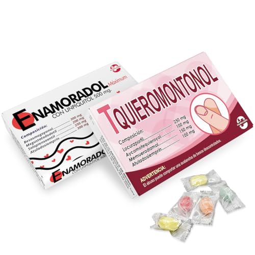 Imagen de LINFORMAL Pack 2 Cajas PHARMACOÑA ENAMORADOL+ TEQUIEROMONTONOL Regalos Originales San Valentin para Parejas Detalle con Humor para Hombre o Mujer