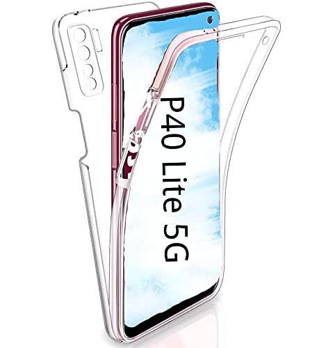 COPHONE® kompatibel Huawei P40 Lite 5G Hülle Silikon 360 Grad transparent. Total transparent, weiche Vorderseite + Harte Rückseite. Stoßfeste 360-Grad-Touch-Handyhülle für Huawei P40 Lite 5G