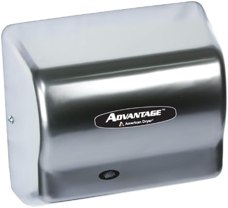 American Dryer AD90-SS Advantage Stainless Steel Standard Automatic Hand Dryer, 4 Brush Finish, 1/8 HP Motor, 100-240V, 5-5/8" Length x 10-1/8" Width x 9-3/8" Height,Brushed/Satin