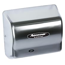 American Dryer AD90-SS Advantage Stainless Steel Standard Automatic Hand Dryer, 4 Brush Finish, 1/8 HP Motor, 100-240V, 5-5/8" Length x 10-1/8" Width x 9-3/8" Height,Brushed/Satin