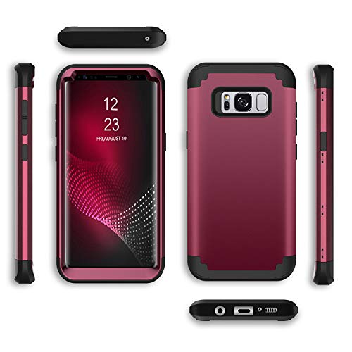 Bentoben Case For Galaxy S8 5.8", Heavy Duty Full Body Rugged Shockproof Hybrid Three Layer Hard Plastic Soft Rubber Bumper Protective Phone Cases Cover For Samsung Galaxy S8 5.8", Wine Red/Burgundy #TOP2