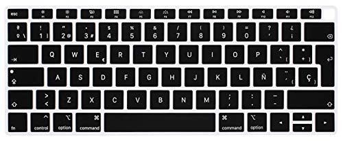 HRH Spanish Language Silicone Keyboard Cover Skin for MacBook Newest Air 13 Inch 2018 Release A1932 with Retina Display and Touch ID,European Layout-Black