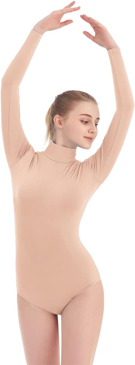 SUPRNOWAWomen's Long Sleeve Turtleneck Top Bodysuit Mock Neck Stretchy Leotard Jumpsuit Body Suit with Zipper for Dance Gymnastics Cheerleading Fashion