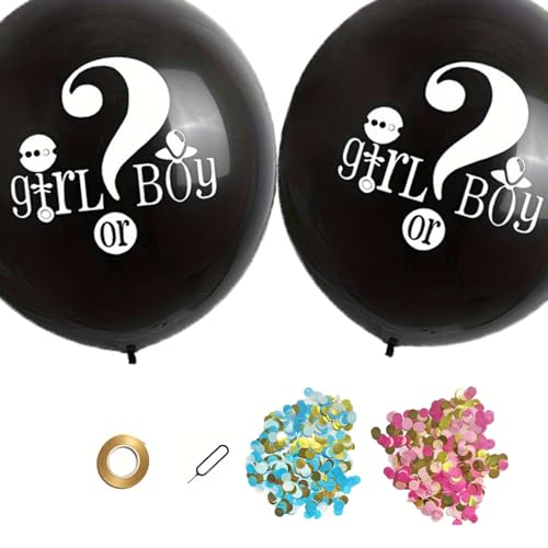 2pcs 36 inch Gender Reveal Balloon Pop Kit with Blue and Pink Confetti Poppers, Big Black Balloons for Baby Shower