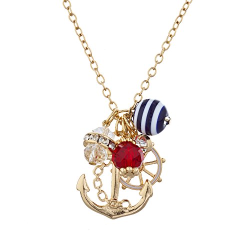 LUX ACCESSORIES Sailor Nautical Cluster Anchor Ship Wheel Charm Necklace4