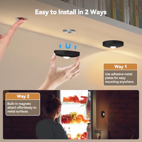 Image of Yiliaw Rechargeable Puck Lights with Remote, 3 Pack Magnetic Under Cabinet Lighting, 1500mAh Battery Operated LED Tap Lights with Dimmer & Timmer for Kitchen, Closet, Shelf - 3 Color Temps, Black