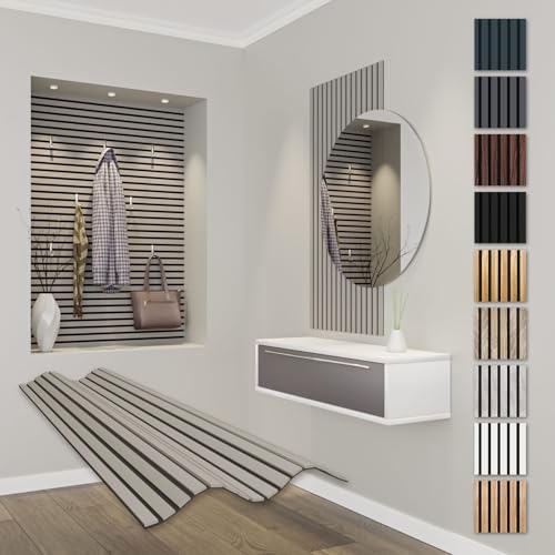 HEXIM Comfort Acoustic Panels, 118 x 60 cm, Flexible Wooden Panels, Slat Wall, MDF Wall Panels, Slat Cladding, Wall Cladding, Soundproofing (0.71 m² Sand Grey)