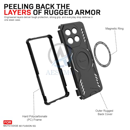 Image of AESTMO Back Case Cover for Motorola Moto Edge 60 Fusion 5G | Magnetic Case with Built-in Metal Ring | Compatible with MagSafe Accessories | Shockproof Hybrid (PC + TPU, Black)
