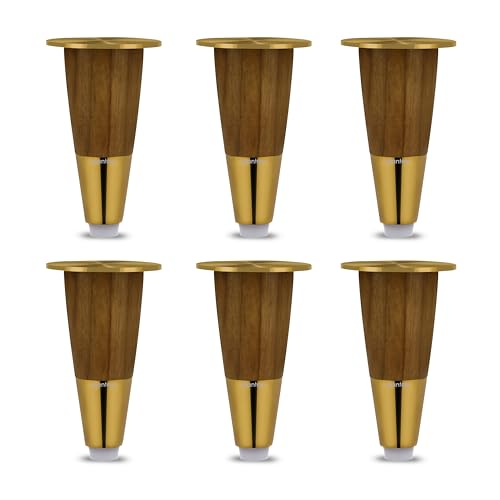 Image of Plantex 4 Inch Sofa Legs for Bed Furniture /Sofa Legs for Table /Sofa Support Legs with Rubber Grip (Gold, 6 Pcs)
