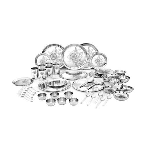 Shri & Sam Juego de vajilla Shagun de acero inoxidable (juego de 50 piezas)