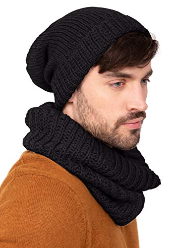 Bonnet homme hiver noir tricoté pour le ski et l'extérieur