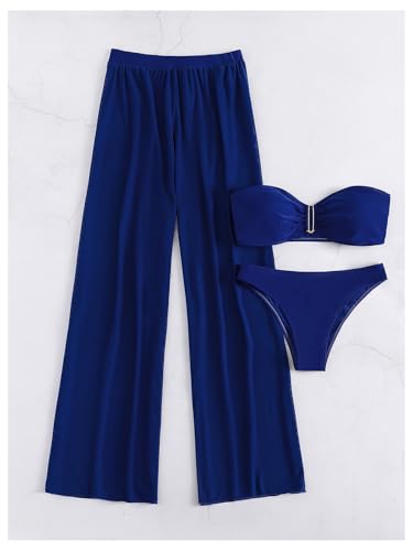 SOLY HUX Women's 3 Piece Swimsuit Bandeau Bikini Sets Bathing Suit with Cover Up Pants2