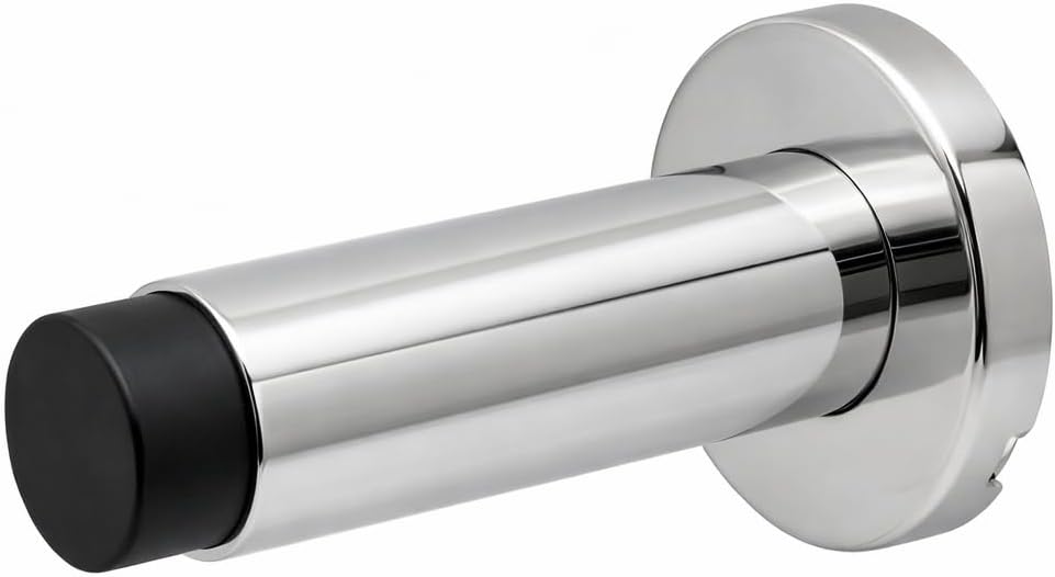INOX Satin Stainless Steel Door Stoppers - Elegant Simple Style Door Stop with Durable Satin Finish, Heavy-Duty Wall Mounted Hardware, Scratch Protection, 3-3/16" Rise x 7/8" Wall Mount DSIX04-32D