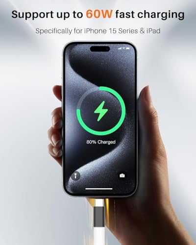 Image of Lightning to USB-C Adapter, Lightning Female to Type-C Male Fast Charging Converter, Compatible with iPhone 17 /17 Pro /17 Pro Max, 16 /15 Series & iPad Pro /Air /Mini