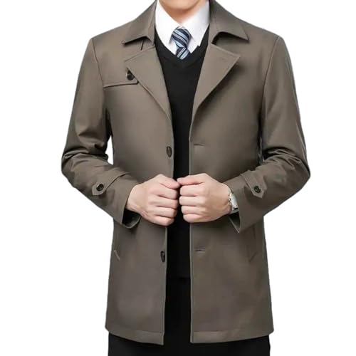 Trench décontracté pour homme d'automne mi-long boutonné couleur kaki