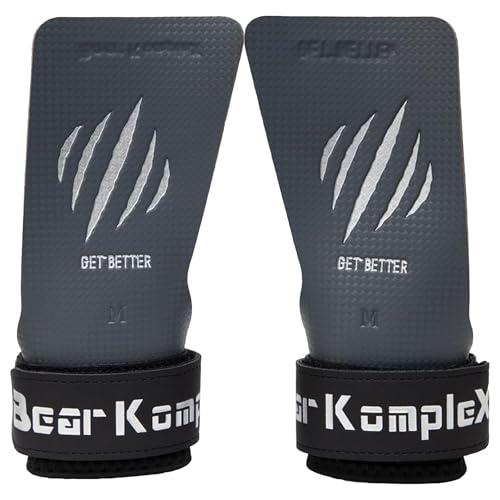 Bear KompleX - Premium Hand Grips for Fitness & Gymnastics, No-Slip Pull Up Grips for Weight Lifting, Strength Training, and Bar Work, Palm Protection with Padded Wrists, Carbon No-Hole Design - Large