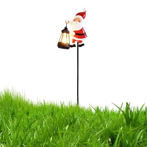 Monozoz Luces Navideñas Solares,Lámpara de Estaca Decorativa | Luces Navideñas Solares Con Diseño De Santa Impermeables Para Exterior | para Jardín, Patio, Casa, Césped, Balcón, Senda, Valla,