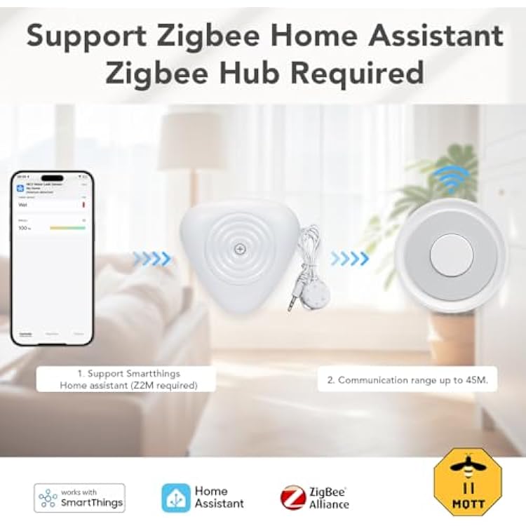 NEO Zigbee Water Sensor, Smart Water Leak Detector for Home, Requires Zigbee Hub, Compatible with SmartThings and Home Assistant (ZHA & Z2M)