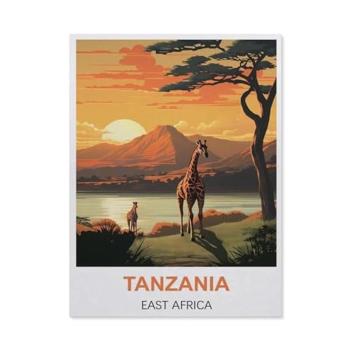 Puzzle Classique en Bois，Affiche de Voyage Vintage Tanzanie, Afrique de l'est，Adulte Enfant Cadeau Décoration Moderne Festival Bricolage Cadeau-1000 Pièces（75x50cm）-BI6