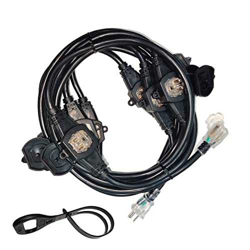 25Ft Power Extension Cord 3 Prong, 12 Gauge SJTW 5-15R Cable Male Plug to Female Connector,7 Outlets...