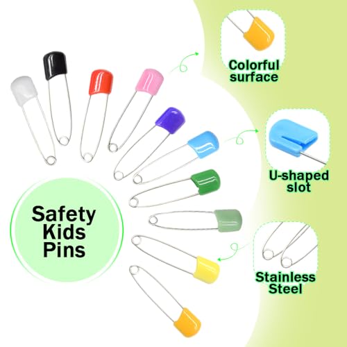 Yosawo 50 Stück Baby Sicherheitsnadeln 2,2 Zoll Edelstahl Windelstifte Windel Stifte mit Verriegeln Verschluss für Kleidung Windeln(D/BZER/Color)