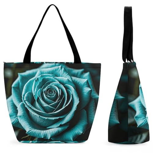 Sac fourre-tout motif rose bleu sarcelle | Grand sac à main décontracté pour femme