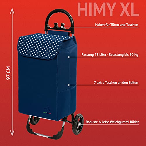 XL Einkaufstrolley Himy Einkaufswagen in blau mit 78L - großer Trolley mit leisen Gummi Rädern bis 50kg inkl… – Bild 3