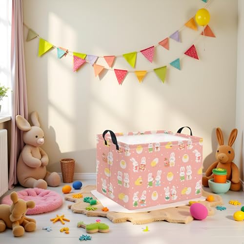 Image of Rectangular Easter Basket for Home Kitchen Baby Girls Basket Cute Storage Bin Organizer Shelf Book Room Decor(Pink Cute Bunny)