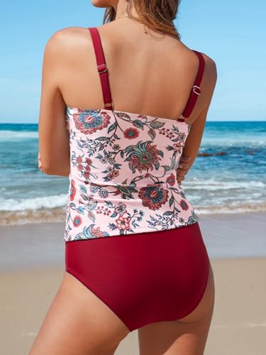 Image of CUPSHE Women's Tankini Sets Tummy Control Two Piece Swimsuit Ruching | Bathing Suit, Removable Soft Cups, Square Neck, Adjustable Straps, Full Coverage Bottom, Beach Vacation