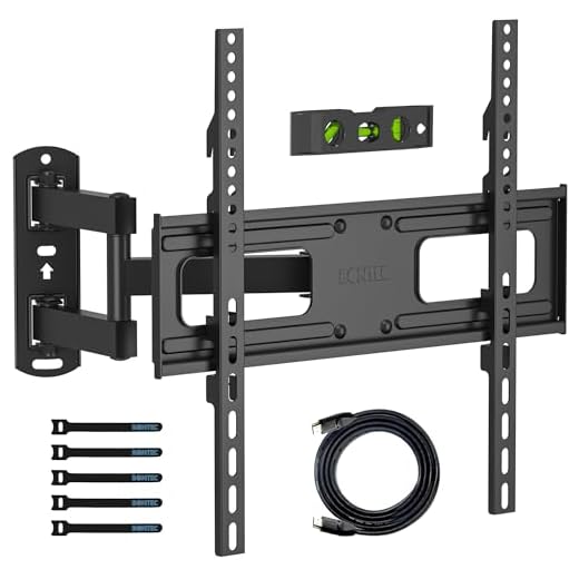 BONTEC TV-väggfäste för 27-55 tums LED LCD platta och böjda TV-apparater, svängbar lutar förlänger dubbelarm full rörelse TV-väggfäste rymmer upp till 35 kg, inkluderar HDMI-kabel, vattenpass, max VESA 400 x 400 mm