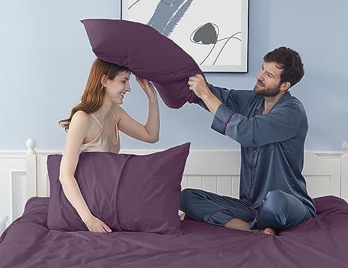 Pillow Cases, Standard Queen Size Cotton Percale Weave Pillowcases, Pre-Shrunk Breathable and Hypoallergenic Pillowcases, Set of 2 (2 Piece Standard/Queen 20 Inch x 30 Inch, Dark Purple)