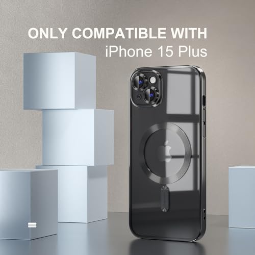 Image of Misea Magnetic for iPhone 15 Plus Case Compatible with MagSafe Black | [Never Yellowing] [Military Drop Protection] Full Camera Lens Protector Plating Soft Clear Phone Case for Women, Black