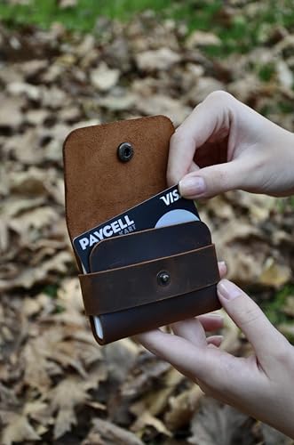 Single Snap Genuine Leather Minimal Card Holder, Male and Female Card Holder, Small Business Card Holder, Minimal Wallet, Gift Item (tan)2