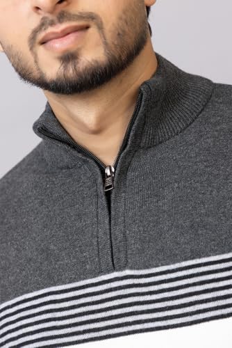 Image of ColorChakra Mens Woolen Sweater for Winters Striper Cardigan Wool Pullover