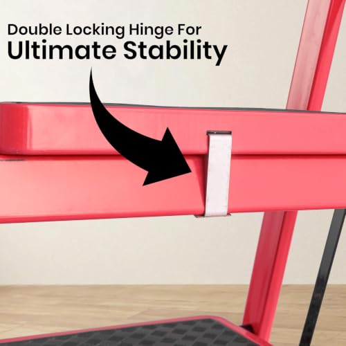 Image of Casa Copenhagen Red 7 Step Ladder for Home Use with Built-in Tool Tray | Heavy Duty D Shape Rods | Ultra Large Platform | Wide Rubber Feet | 150Kg Capacity Foldable Ladder - 7 Years Warranty