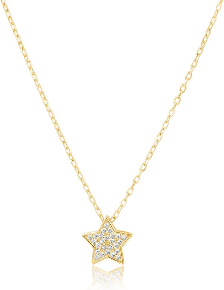 SLUYNZ Solid 925 Sterling Silver Dainty 9MM Star Necklace for Women Teens CZ Star Necklace Chain