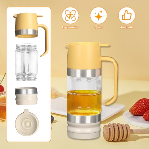 Miniatura 2 de Qivine Dispensador De Miel Antigoteo De 315ml, Transparente Dosificador A Prueba De Goteo, Almacenamiento De Botella Cristal De Miel Con Mango, Vidrio Sellado Para El Hogar Amarillo