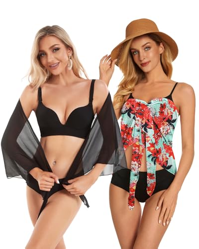 Image of CHICGAL 2 Pieces Women Beach Sarong Bathing Suit Wrap Skirt Sheer Bikini Swimsuit Cover Ups for Swimwear