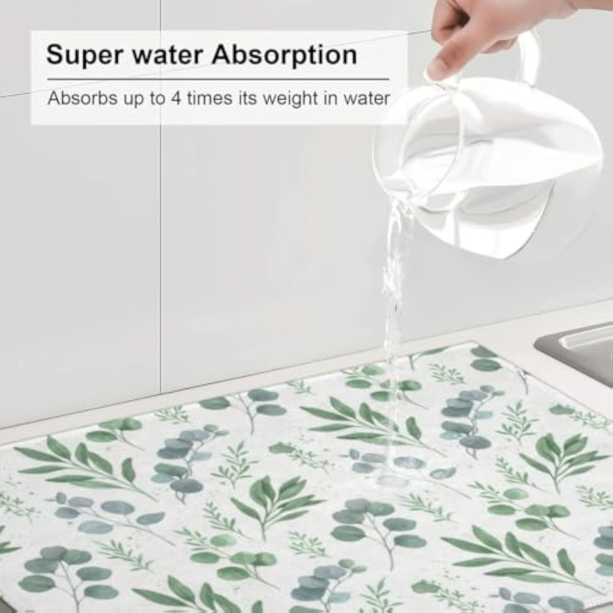 Sage Green Dish Drying Mat, Microfiber Absorbent