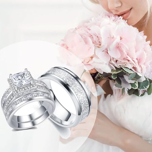 CEJUG Wedding Bands Sets for Him and Her Couples Wedding Rings Engagement Ring Bridal Ring Women Matching Men's CZ Carbide Titanium Band2