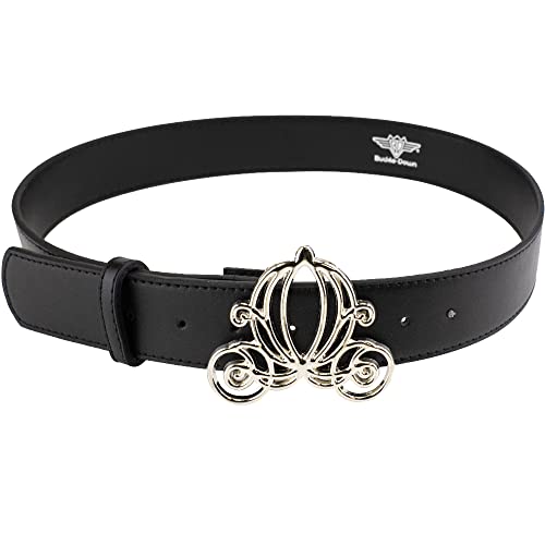 Buckle-Down Women's Disney, Cinderella Carriage Silver, Black Vegan Leather Belt