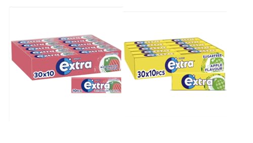 Extra Goma de mascar - 2 cajas con 30 paquetes de 10 piezas (600 en total) - Sandía y manzana