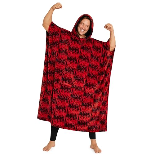 Marvel Blanket Hoodie for Men and Teenagers - Cosy Fleece Wearable Blanket One Size Sherpa Hood - Gifts for Men Red/Black