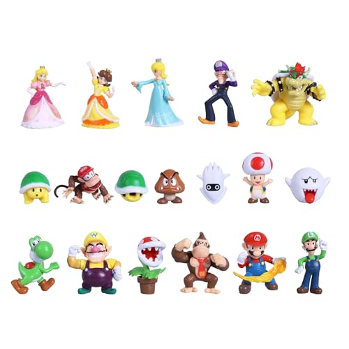 VERENIX 18PCS Mario Action Figure Mini Toys Princess, Turtle, Mushroom, Orangutan Cake Decoration Party Supplies Gifts for Kids Fans